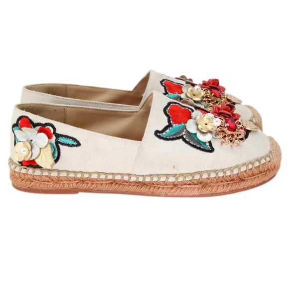 Dolce&Gabbana Pearl Espadrille 39 Floral Embellished Fabric Flats DG-0525N-0218 - Picture 6 of 13